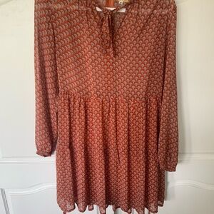 Piko 1988 Rust and White Patterned Dress size medium